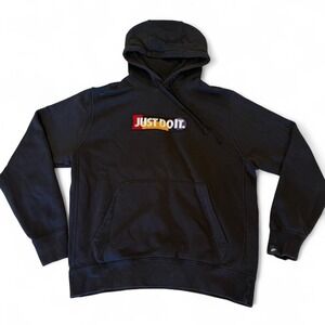Nike Just Do It Pullover Hoodie Black Multicolor Box Logo Mens Large
